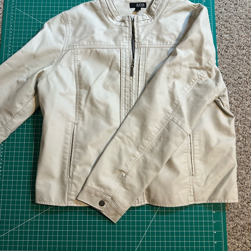 a.n.a women's Cream Leather Bomber Jacket